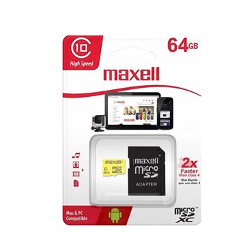 Imagen de Micros SD Maxell 64GB Clase 10 con Adaptador
