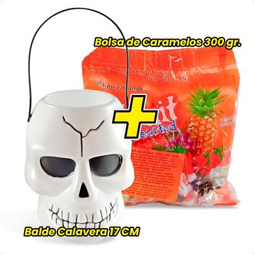 Imagen de Balde Calavera + Bolsa de Caramelos Frutales Surtidos
