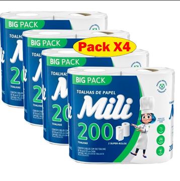 Imagen de Papel Toalla Cocina Premium Mili 2 Rollos 100 Hojas C/U Pack X4