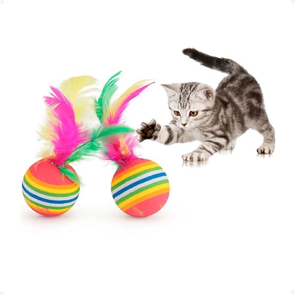 Imagen de Juguete Para Mascota Bola De Plumas De Colores Arcoíris Para Gato