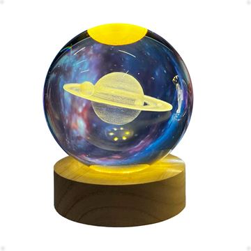 Imagen de Lampara Bola Cristal Led Veladora Con Base Madera Saturno