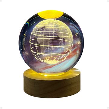 Imagen de Lampara Bola Cristal Led Veladora Con Base Madera Planeta Tierra