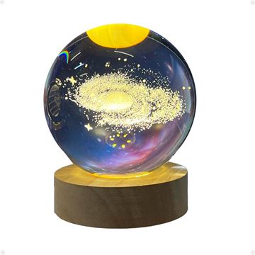 Imagen de Lampara Bola Cristal Led Veladora Con Base Madera Vía Láctea